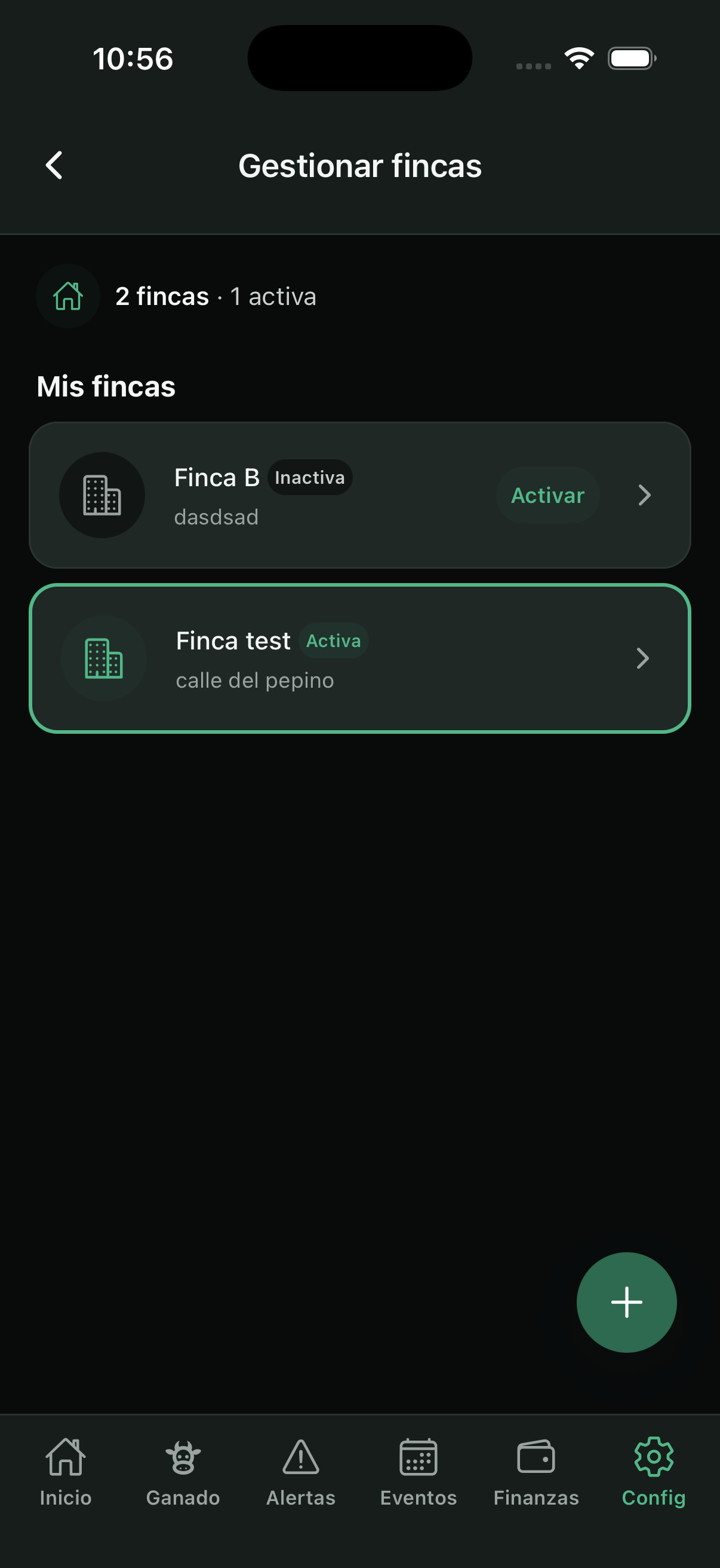 Active farm selector in the header