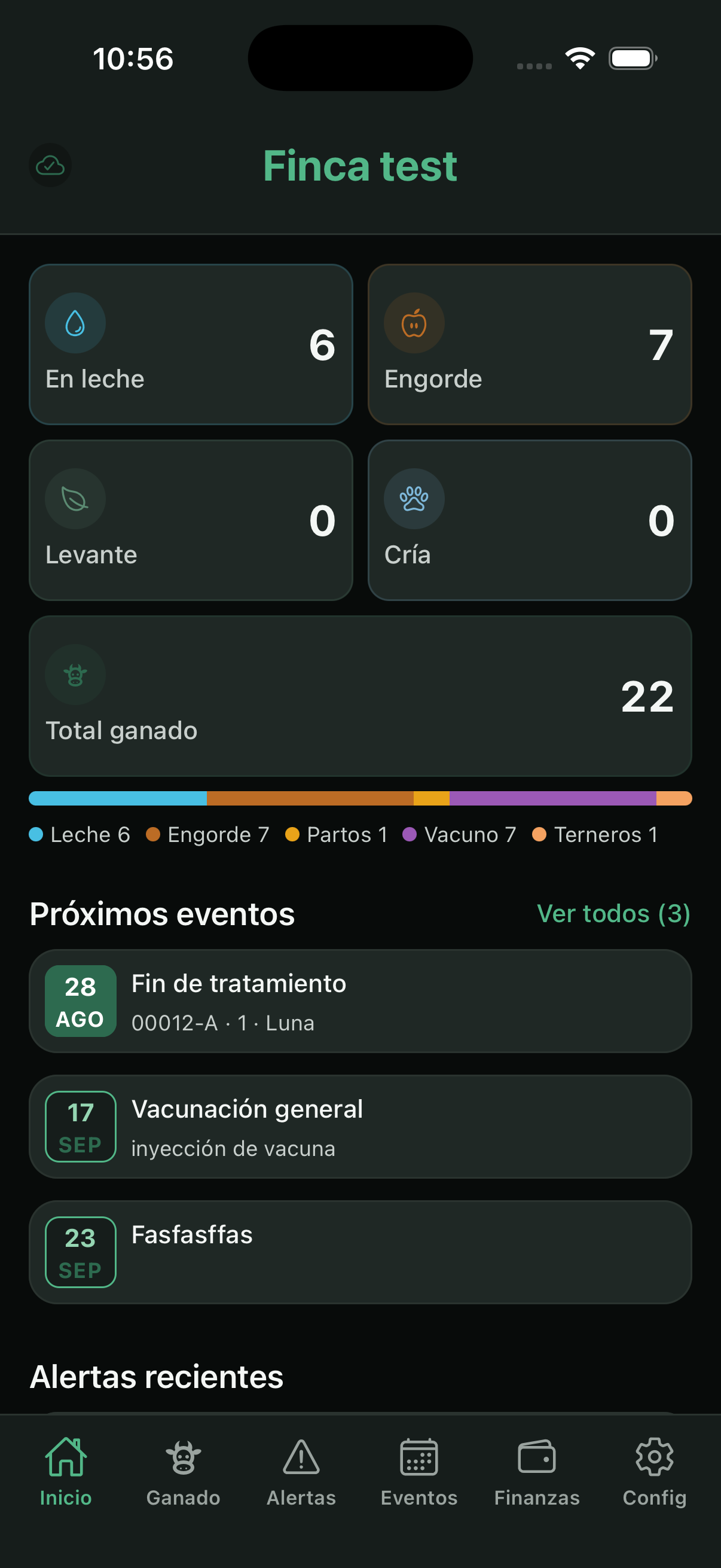 Home screen with totals and shortcuts