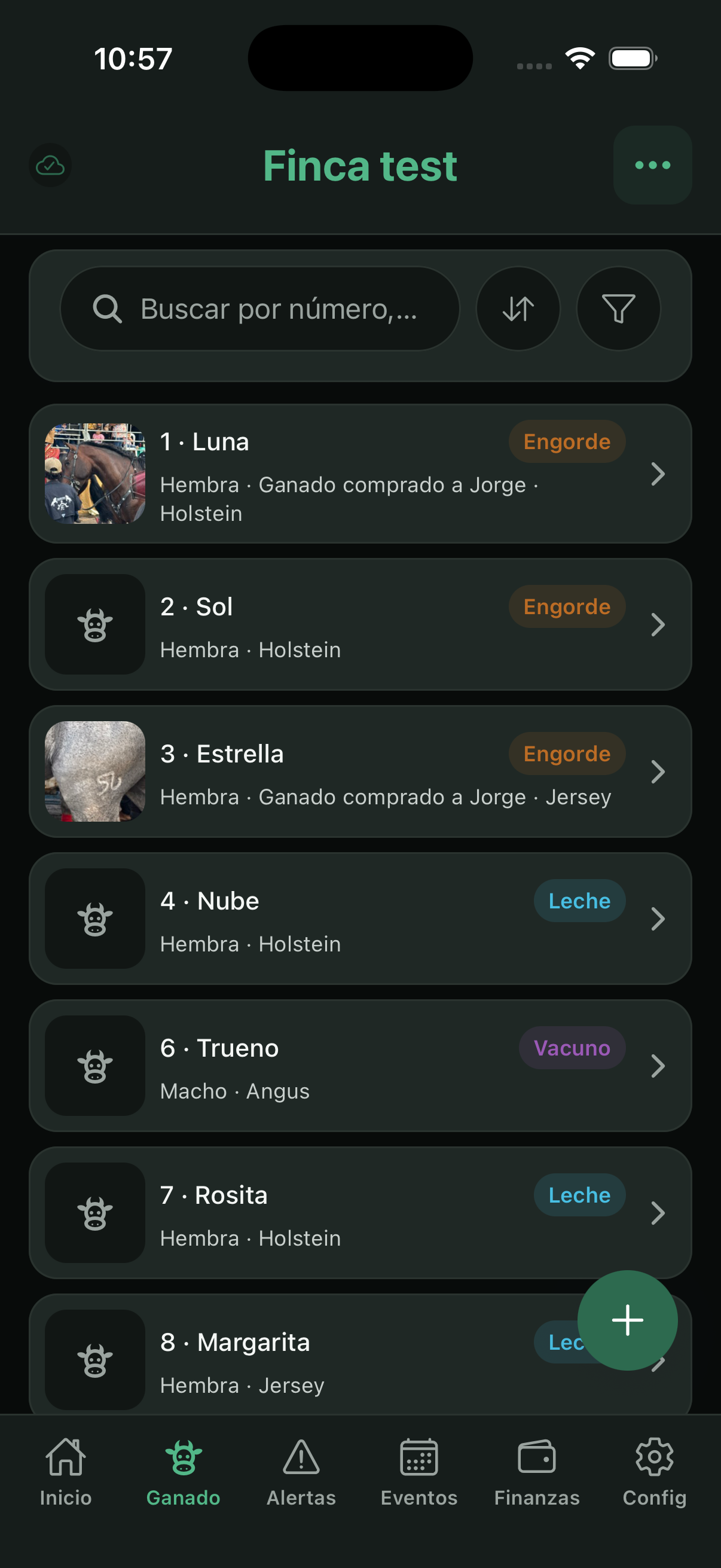 Animal list with search and sort