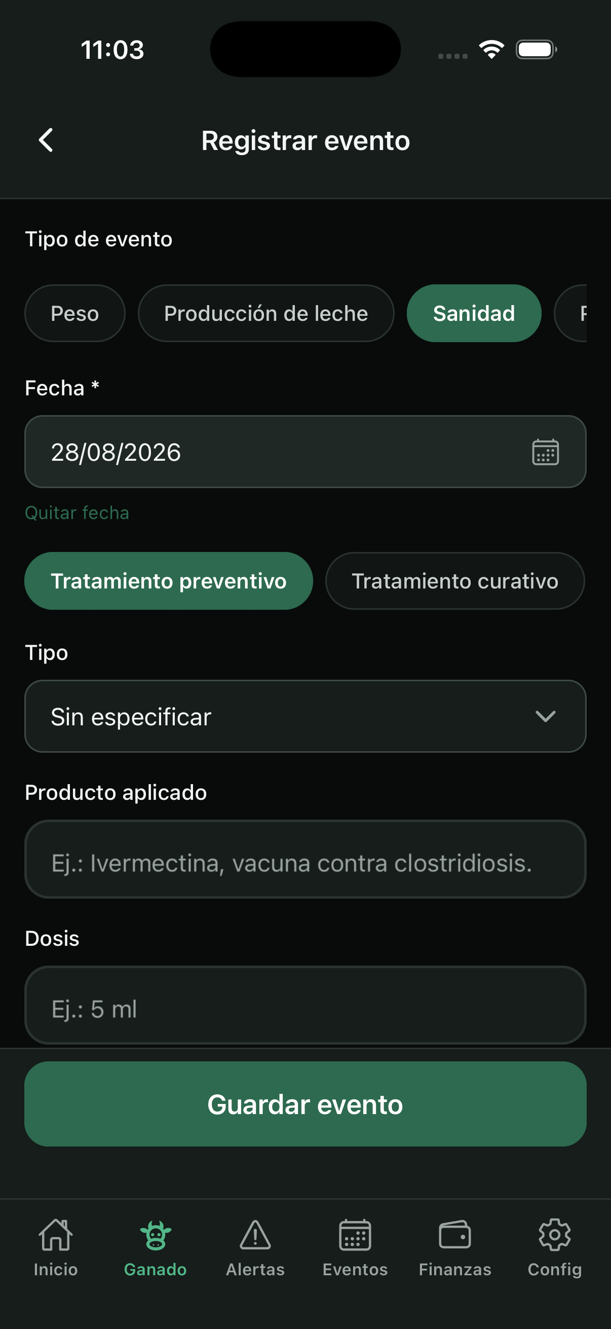Health event form