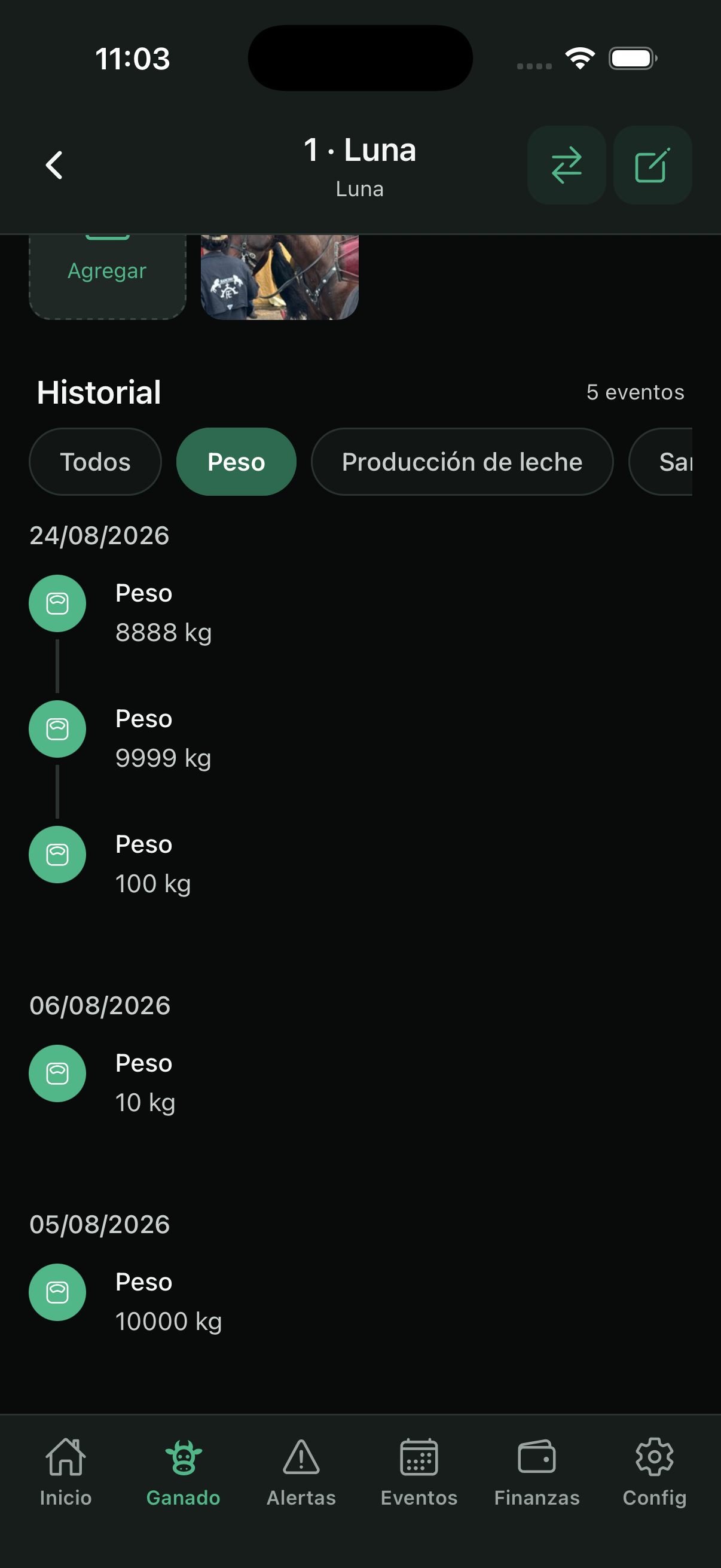 Record history with filter by type