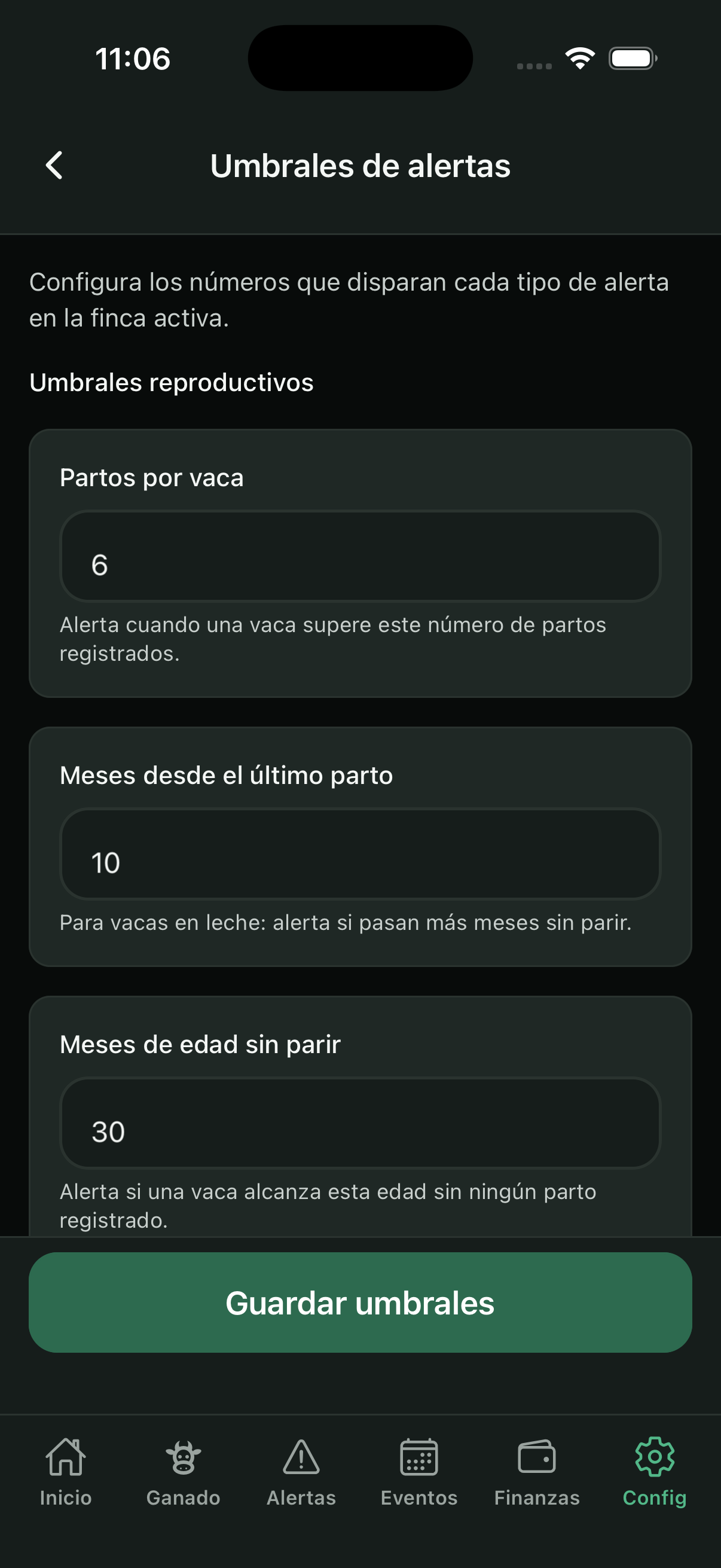 Alert thresholds