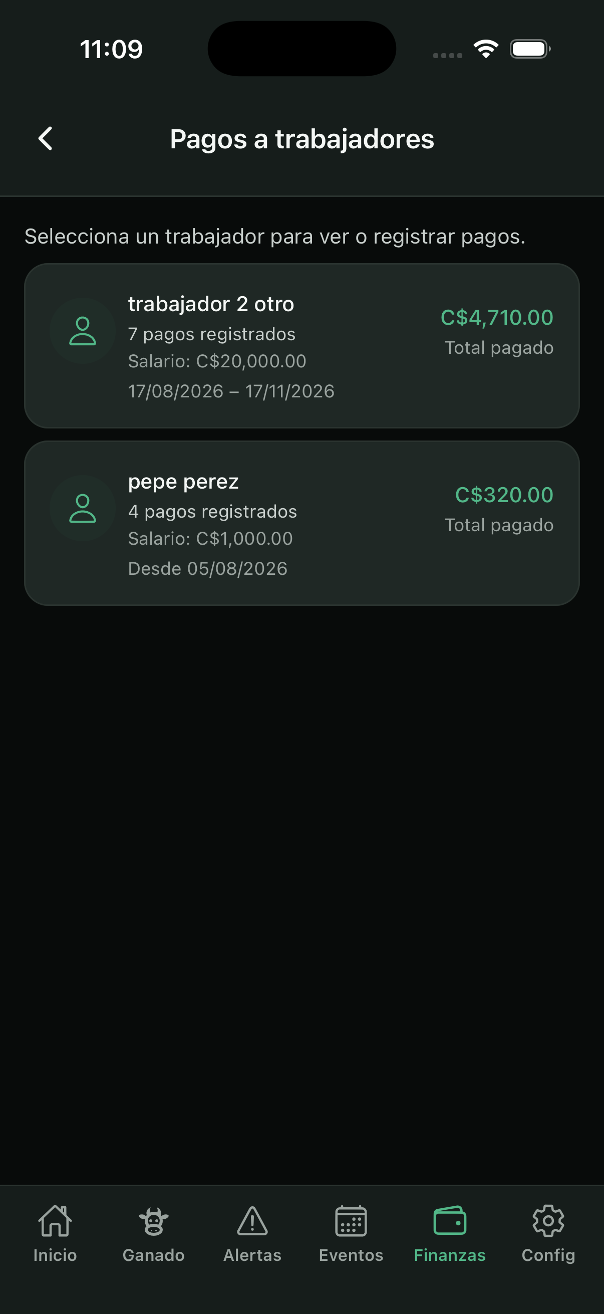 Payments and history for a worker